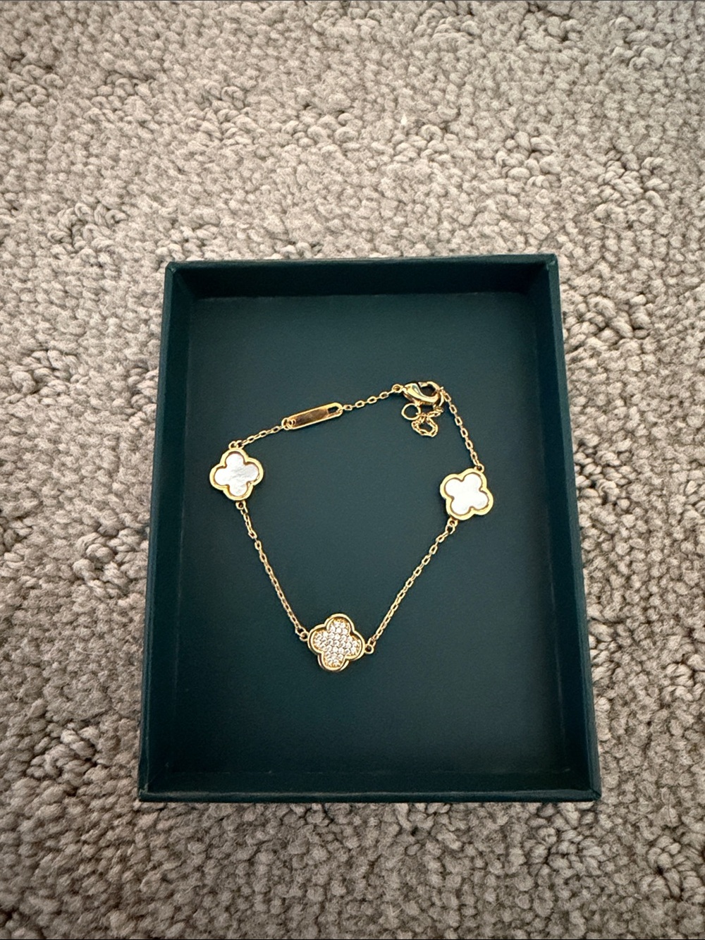 Gold Clover Motif Bracelet with White Accents